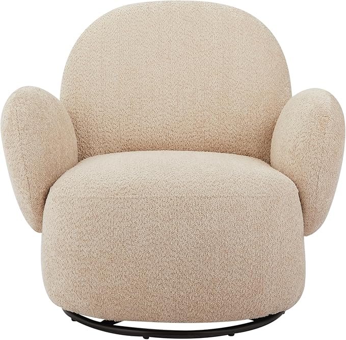 GDFStudio Modern Accent Swivel ChairUpholstered Lounge Chair with 360° Rotation Compact Design Eucalyptus and Steel Frame Fiber Foam Cushion Arm &amp Back KD Assembly for Living RoomBeige