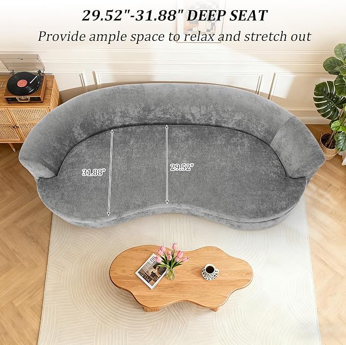 95” Modern Curved Sofa Chenille Fabric Comfy Cloud Couch No Assembly Required Half Moon Couch with Deep Seat 4 Pillows for Living Room Apartment Bedroom