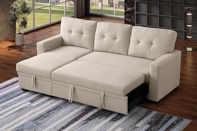 Ball &amp Cast Sleeper Sofa Couch with Pull Out BedL Shaped Sleeper Sofa with StorageSectional Sleeper CouchConvertible Sleeper Sectional Sofa W/Reversible Chaise &amp Back Cushionfor Living Roo