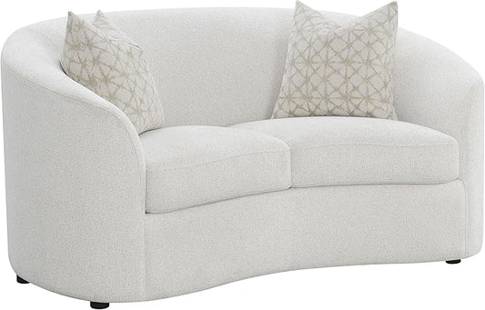 Coaster Home Furnishings - Rainn - Wood - Boucle Upholstered Loveseat with Sloped Arms and Accent Pillows - Living Room - Latte - 509172