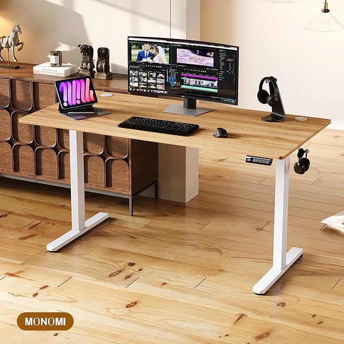 Monomi Electric Standing Desk 47.2 inches Height Adjustable Desk Ergonomic Computer Home Office Sit Stand Up Desk with Memory Preset Controller Two-Piece Desktop (Light Vintage Brown)