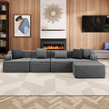 134 Cloud Boneless Sectional Couch with L-Shape Chaise Upholstered Corduroy Couch with Deep Seat No Assembly Required Compressed Sofa for Living Room Apartment Grey
