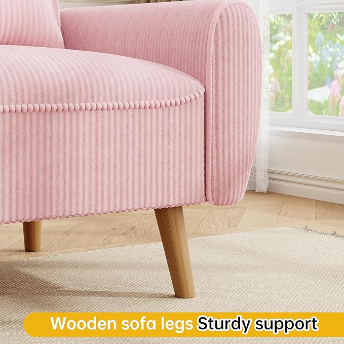 JAMFLY Pink Loveseat Sofa 47.2'' Modern Small Space Sofa Set High Density Sponge Linen Wood 350 lbs Capacity