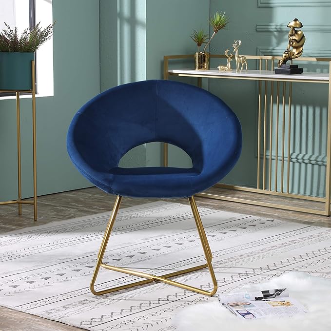 Roundhill Furniture Slatina Silky Velvet Upholstered Accent Chair with Gold Tone Finished Base Blue