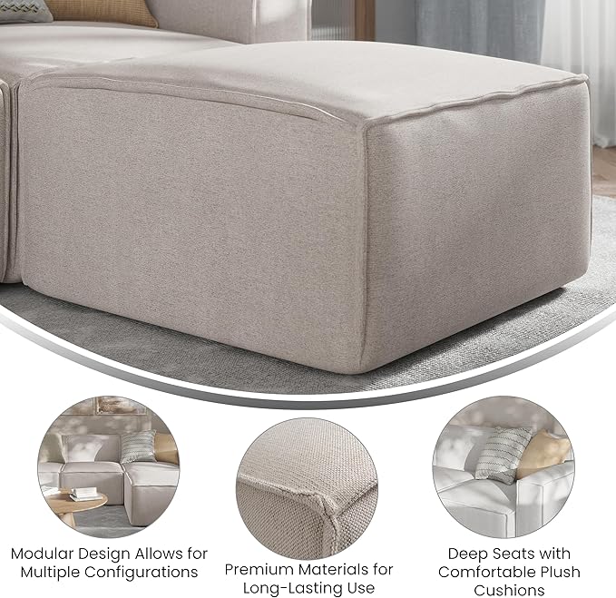 Flash Furniture Bridgetown Fabric Ottoman Module for Sectional Sofa Customizable Modular Couch Ottoman Cream