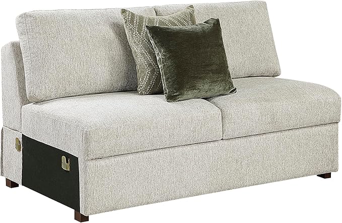 Lexicon Modular Sectional Sofa Module for Sectional Couch Armless 2 Seater 2 Pillows Removable Back Cushion Cover Microfiber Sand