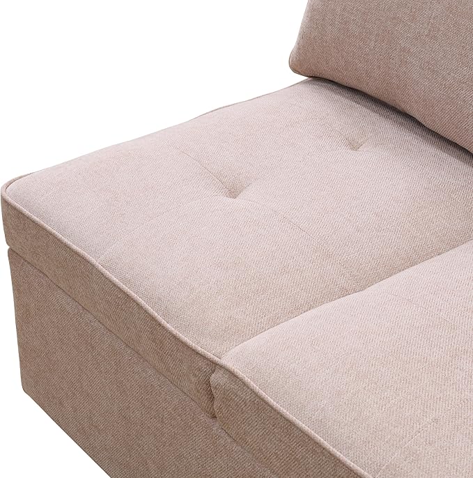 Convertible Ottoman Sofa with Storage Modern Sackcloth Futon Couch with 2 Pillows Adjustable Backrest Recliner Folding Loveseat for Living Room Apartment Dorm OfficePink