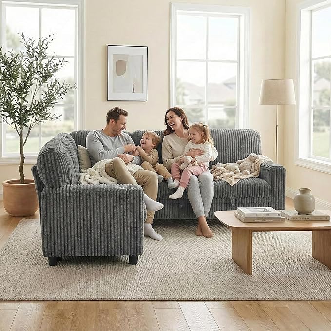 81 Modular Sectional Sleeper Sofa with Pull Out Bed L Shaped Couch with Storage Seat Convertible Sectional Couches for Living Room Corduroy Grey