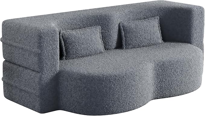 78 Oversized Convertible Folding Sofa Bed Full Size 35D Full Foam Futon Loveseat Fold Out Couch Floor Mattress Teddy Fleece Lazy Lounge Sofabed for Living Room/Dorm/Guest Use/Home Office/Apartment