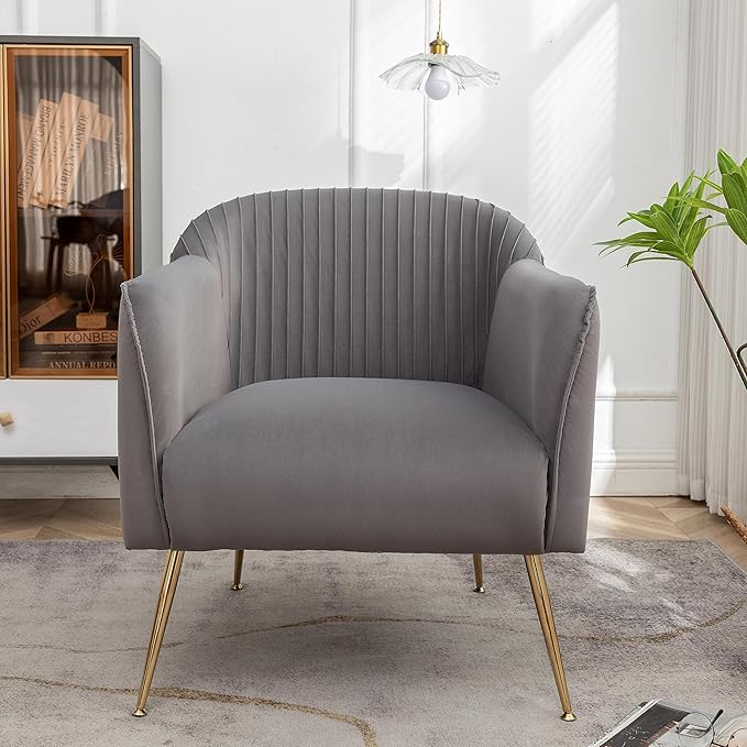 Contemporary Velvet Accent Chairs for Living Room Bedroom and Entryway Modern Armchair with Sleek Metal Legs Elegant Seating Solution for Small Spaces Grey