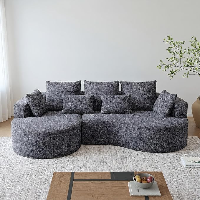 105 Boneless Chenille Upholstered Oversized Sofa Sectional 4-Seater 29.8 Deep Seat Curved Cloud Couch with 7 Pillows Free Combination Sofa Couch for Living Room (Grey 105 Left Lounge)