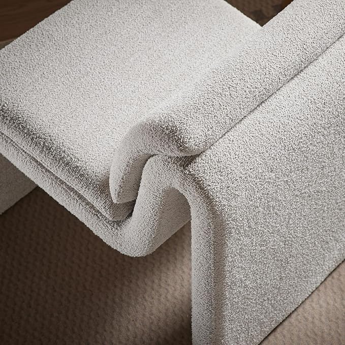 Modway Lume Curved Lounge Chair in Parchment Boucle Fabric – Modern Upholstered Armless Accent Chair with Padded Cushion - Unique Slipper Chair for Bedroom or Living Room