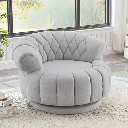 360 Swivel Accent Chair Oversized Round Barrel Club Chair with Diamond-Quilted Back Luxurious Chenille Fabric for Living Room and Bedroom