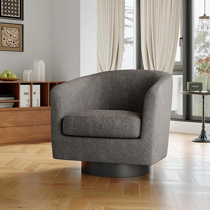 Swivel Barrel Chair Modern Round Chenille Swivel Accent Chair for Living Room Comfy Club Chair Upholstered Armchair for Bedroom Small Space-Chenille Tan