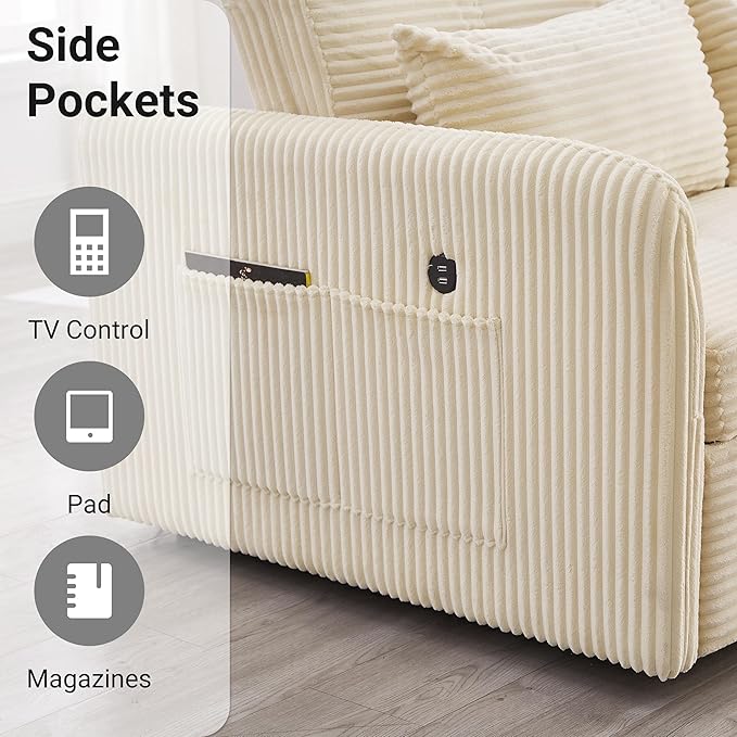55.5 Corduroy Convertible Sofa Bed Pull Out Sleeper Sofa Bed Loveseat Couch with USB Charging Ports 3 in 1 Convertible Sleeper Sofa Bed for Living Room Apartment Bedroom RV Beige