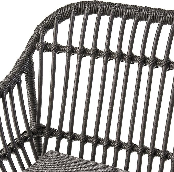 Christopher Knight Home Rodney Indoor Woven Faux Rattan Chairs with Cushions (Set of 2) Dark Gray Finish