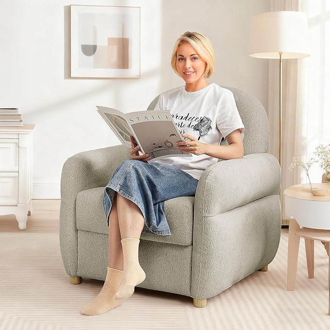 Accent Chairs Set of 2 Living Room Chairs in Chenille Fabric Modern Reading Chair with Storage Function for Living Room Apartment and Compact Spaces (Grey)