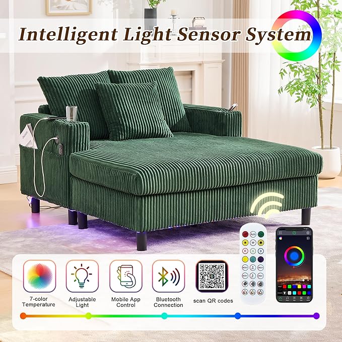 KEIKI 50 W Corduroy Oversized Recliner Single Sofa Couch with Deep Seat3 PillowsUSB ChargingCup Holder and Pocket for Bedroom