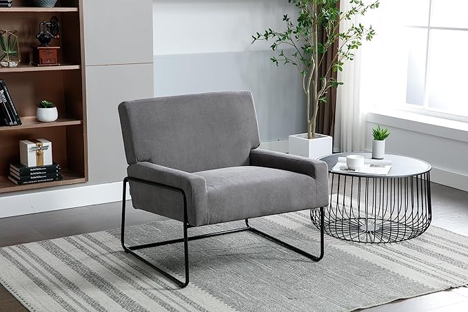 Generic Accent Chair Modern Industrial Slant Armchair with Metal Frame Premium High Density Soft Single Chair for Living Room Bedroom Grey
