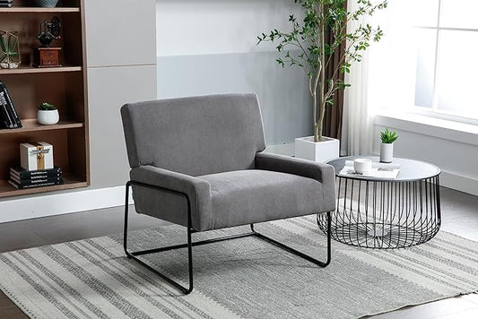 Generic Accent Chair Modern Industrial Slant Armchair with Metal Frame Premium High Density Soft Single Chair for Living Room Bedroom Grey