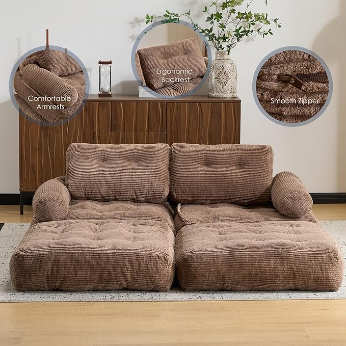 Folding Sofa Bed with ArmrestConvertible Sleeper Chair for Adults Folding Sofa Bed Foam Filling Couch with PillowSleeper Chairs Single Size Floor MattressBrown