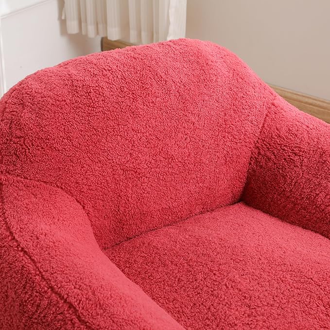 39 Single Armchair Sofa - Comfy Memory Foam &amp Soft Faux Fur | Modern Minimalist Design with Ergonomic Armrest for Living Room TV WatchingReadingRose Red