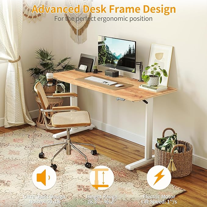 FEZIBO 44 x 24 Inches Standing Desk Height Adjustable Electric Standing Desk Stand up Table Sit Stand Home Office Desk with Splice Board Light Rustic Brown