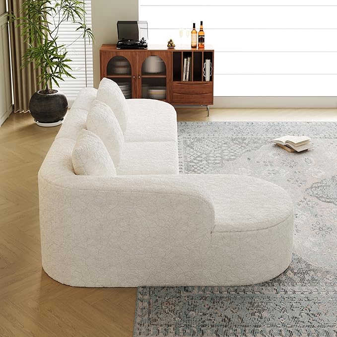 111.8' Curved Sectional Cloud Sofa Modern L Shaped Couch with Chaise &amp Pillows Comfy Upholstered Deep Seat Compression Boneless Sofa for Living Room Office No Assembly Required Left Facing Wh