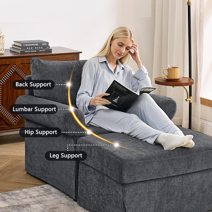 35.82 Accent Chair with Ottoman SetUpholstered Living Room Chairs for Reading Chair with Chaise Lounge Chairs Indoor Comfortable Armchair for Bedroom (Gray 35.82)