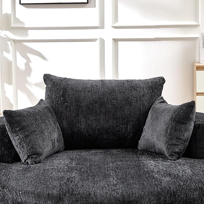 55''W Chenille Oversized Round Chaise Longue Chair Indoor Upholstered Deep Seat Floor Sofa Chair with Pillow No Assembly Required Single Sofa Armchair for Living Room(Chenille Black)