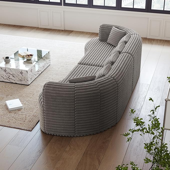 KEIKI 106.3 Curved Sectional Sofa Oversized Cloud Couch with 6 Pillows Deep Seat Sofa for Living Room Guest Bedroom No Assembly Required Gray