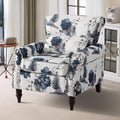 Oversized Floral Accent Chair with Extra Lumbar Pillow Upholstered Living Room Armchair with Wooden Legs Comfy Reading Lounge Chair for Bedroom Home Office (Blue Floral Pattern)
