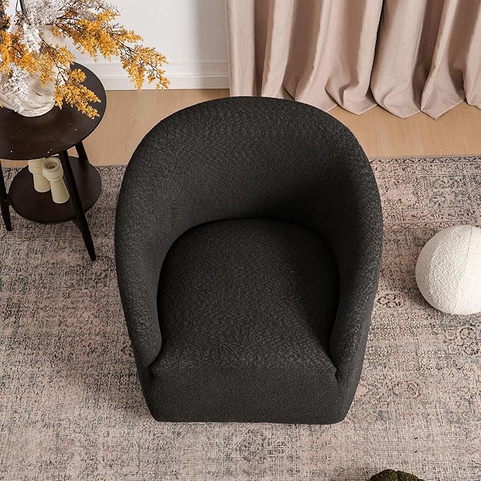 KINWELL 32 Wide Modern Boucle Swivel Barrel Chair No Assembly Round Upholstered Swivel Accent Armchair for Living Room Bedroom Office (Black)