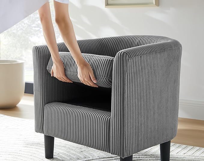 Modern Accent ChairUpholstered Arm Chair Corduroy Single Sofa Chair with Ottoman Foot Rest Comfy Armchair for Living Room Bedroom and OfficeGrey