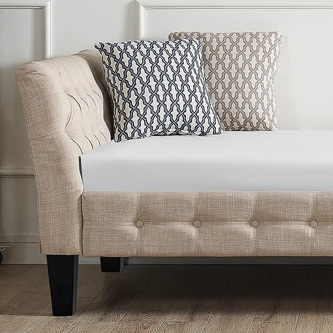 Rosevera Roche Upholstered D11 Button Tufted Fine Polyester Easy aseemble with Wooden Legs Twin Size Daybed Sleeper Couch for Living Room Bedroom Beige