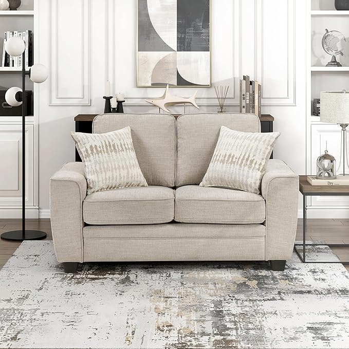 Lexicon Chenille Upholstered Loveseat Sofa with 2 Pillows Removable Cushion Covers Track Arms Reversible Back and Seat Cushions Comfy Love Seat Couches for Living Room/Office/Bedroom Taupe