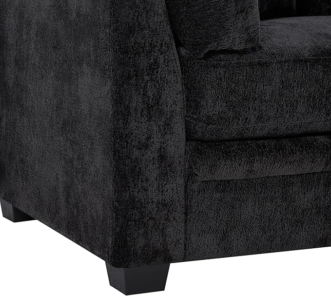 Christopher Knight Home Masie Chenille Upholstered 3 Seater Sofa Couch Wooden Home Sofa Living Room Comfy Cloud Couch for Bedroom Home Office Black