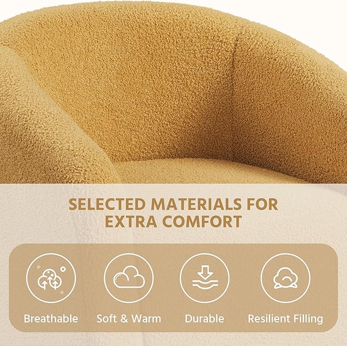 Yaheetech Accent Chairs for Living Room Furry Barrel Chairs Set of 2 Sherpa Chairs with Soft Padded Armrest Club Chairs for Bedroom Waiting Room Office Mustard Yellow