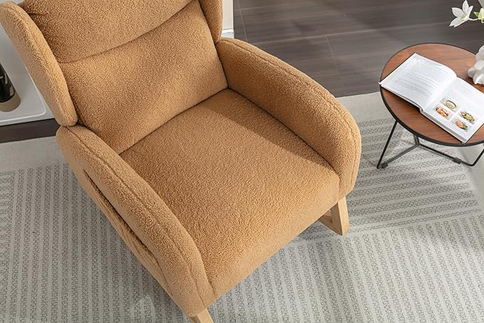 Khaki Teddy Rocking Chair Comfortable Single Sofa Chair for Living Room Bedroom 300 Lbs Capacity Easy Assembly