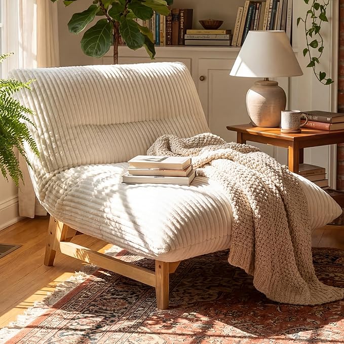 KEIKI Large Bean Bag Chair Adults Kids Comfy Corduroy Small Couch with Wood Frame Big Accent Beanbag Lounge Chairs Indoor Lazy Cozy Floor Sofa Couches for Living Room Reading Easy Assembly Beige
