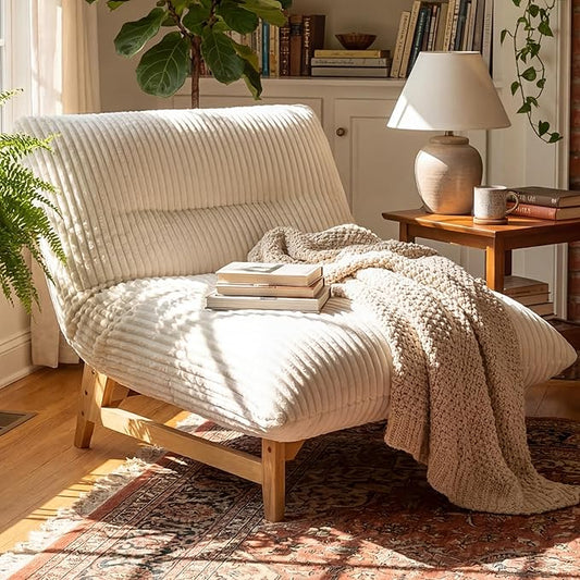 KEIKI Large Bean Bag Chair Adults Kids Comfy Corduroy Small Couch with Wood Frame Big Accent Beanbag Lounge Chairs Indoor Lazy Cozy Floor Sofa Couches for Living Room Reading Easy Assembly Beige