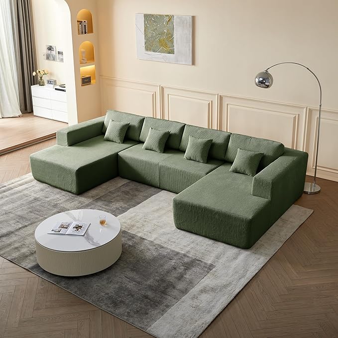 137.8 X 70.9 U Shape Modular Sectional Sofa Corduroy Fabric Oversized Sectional Couch 6 Seat U Shaped Couch with 4 Pillows for Living Room Bedroom Office No Assembly Require