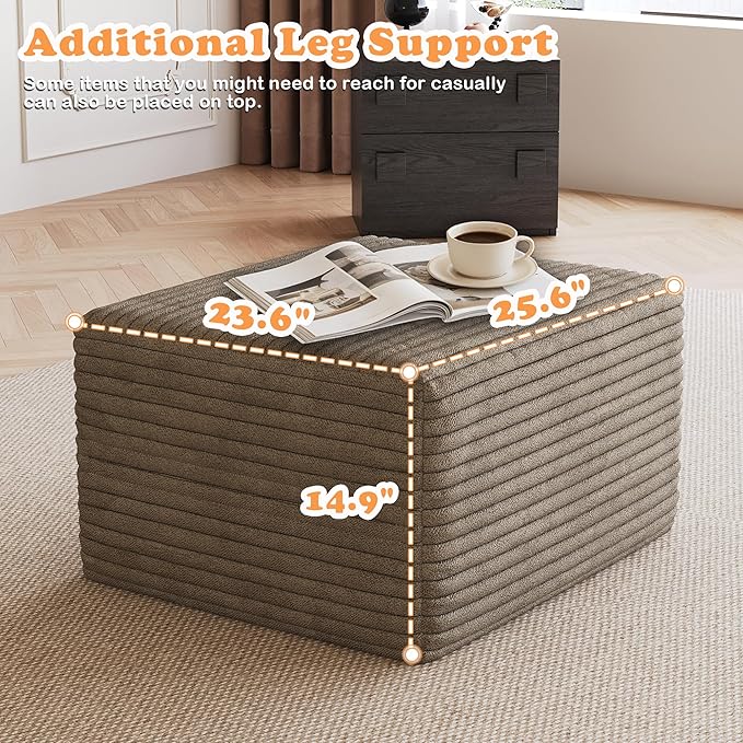 94 Corduroy Upholstered Boneless Couches with Chaise/Ottoman U Shape Modular Sectional Sofa with Deep Seat Cloud Sectional Fluffy Couches for Living Room No Assembly Required (Camel) | Removable O