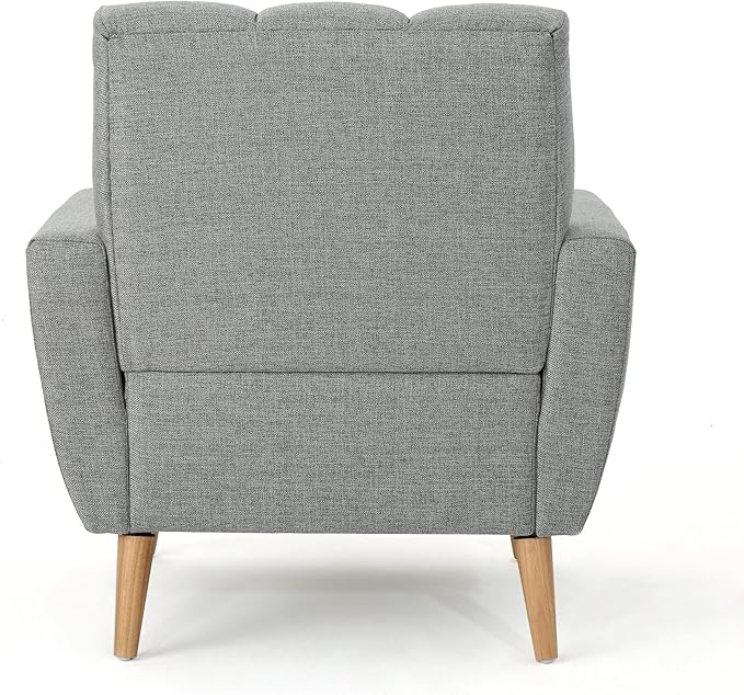 Christopher Knight Home Azjzi Mid-Century Club Chair Button Tufted Back Upholstered Fabric Accent Chair with Rubberwood Legs Living Room Armchair 33.5 High Gray