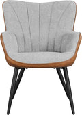 Topeakmart Modern Accent Chair Faux Leather Armchair with Boucle Fabric High Back and Mental Legs for Living Room Bedroom Gray/Retro Brown