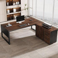Tribesigns 63-Inch L-Shaped Desk Modern Executive Desk with Mobile File Cabinet Large Office Desk with Door Storage Cabinet and Drawer Business Furniture for Home Office Dark Walnut &amp Black