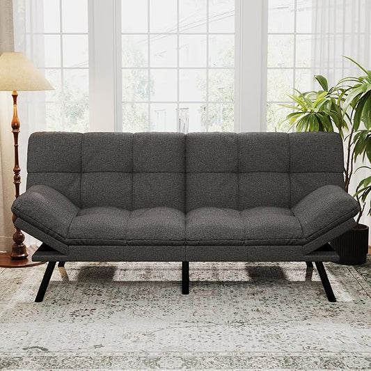 Hcore Convertible Futon Sofa BedModern Linen Futon Couch with Detachable CushionAdjustable Backrest &amp Armrest Small Splitback Loveseat Sofa Sleeper for Living RoomOfficeApartmentDark Grey