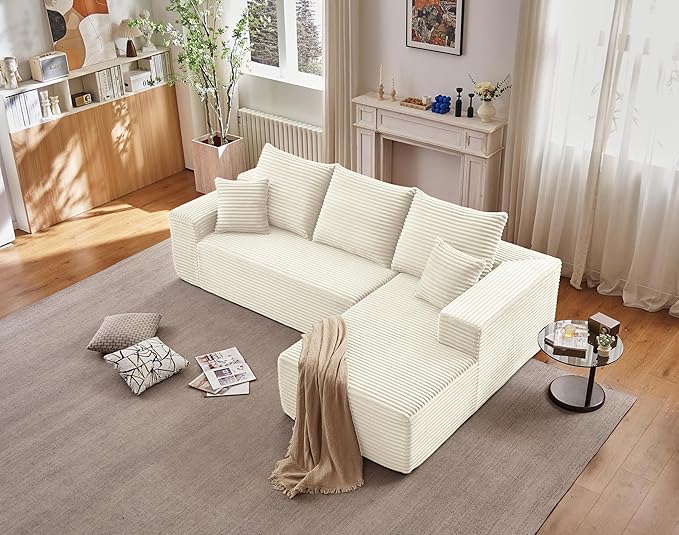 107.5 Modular Sectional Sofa with L-Shape Chaise Upholstered Couches for Living Room with Deep Seat No Assembly Required Corduroy Cloud Couches (Right-Facing Chaise