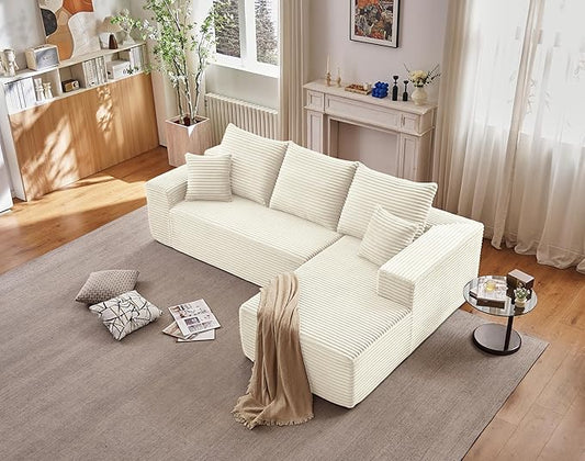 107.5 Modular Sectional Sofa with L-Shape Chaise Upholstered Couches for Living Room with Deep Seat No Assembly Required Corduroy Cloud Couches (Right-Facing Chaise