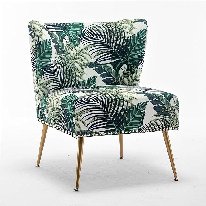 Thia Armless Accent Chair for Living Room Elegant Seat with Nailhead Trim Gold Metal Legs and Comfortable Curved Back 28 D x 25 W x 29.5 H 01 Floral Print
